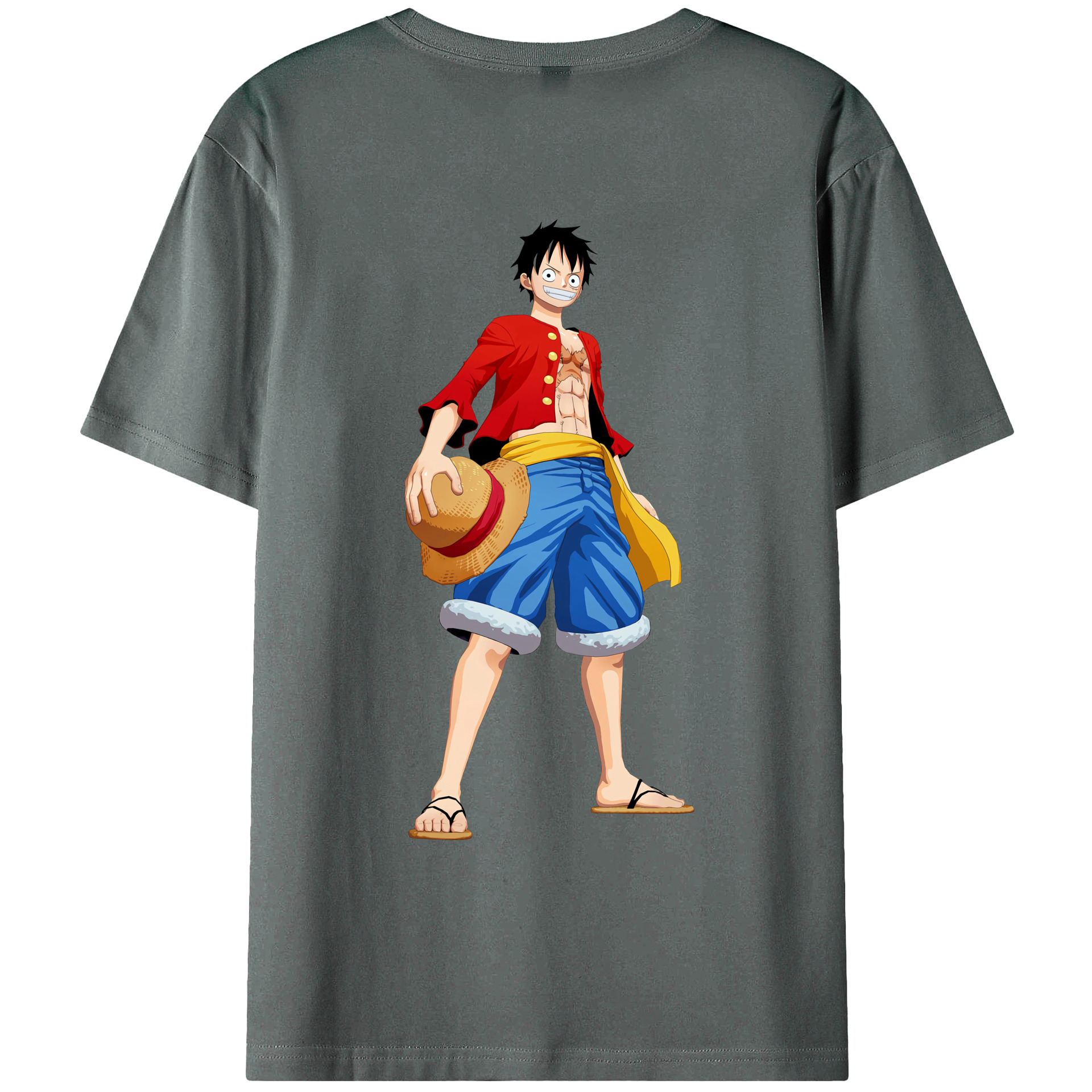 ワンピース モンキー・D・ルフィ ONE PIECE Monkey D. Luffy 綿100％ メンズ半袖Tシャツ（バックプリント） 通気性